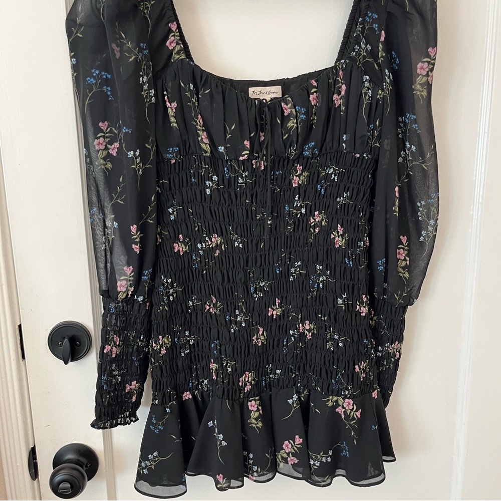 For Love and Lemons Ruched Black Mini Dress. In Size M.